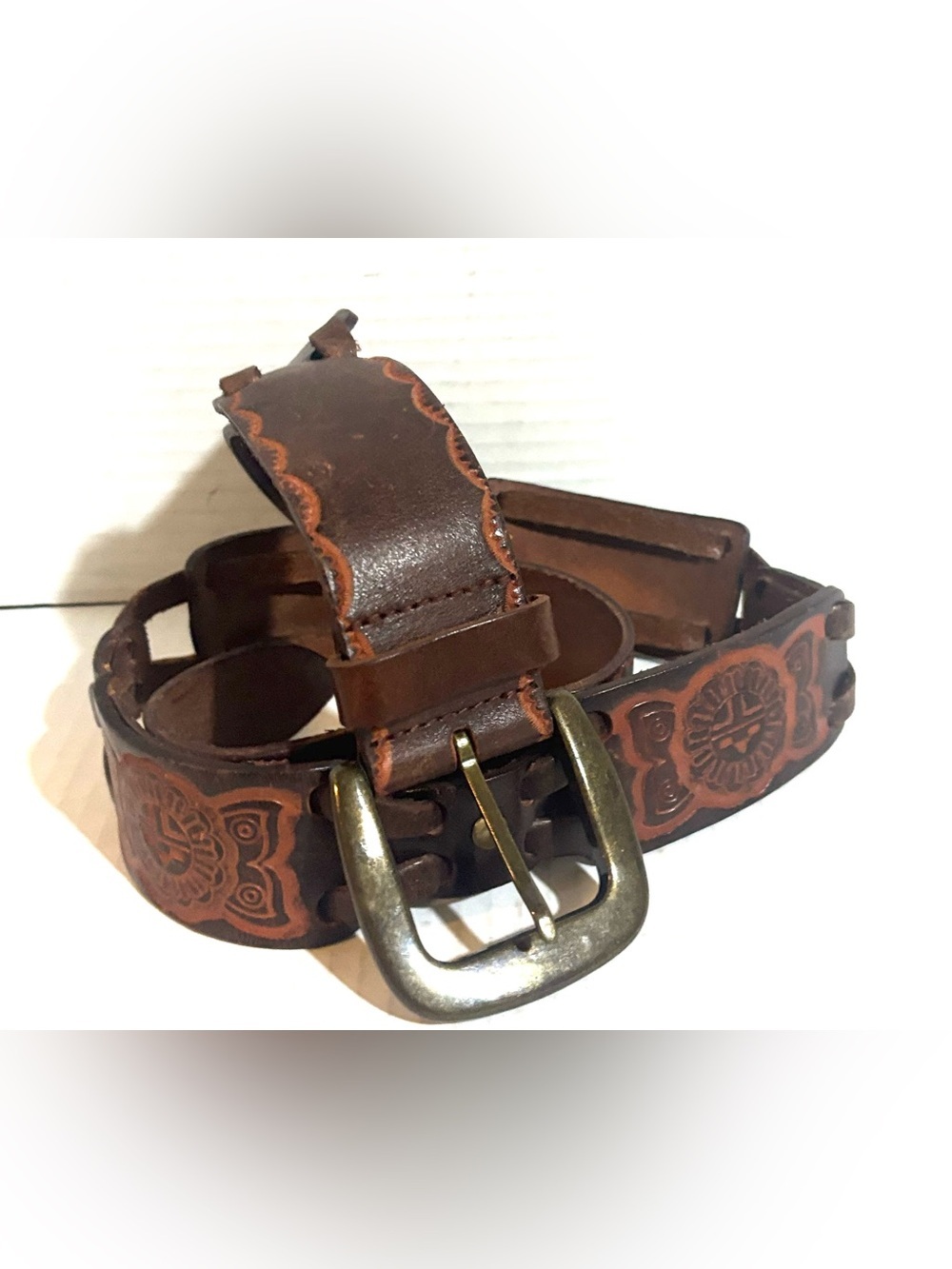 Fossil unisex Brown Embossed Leather Belt size L